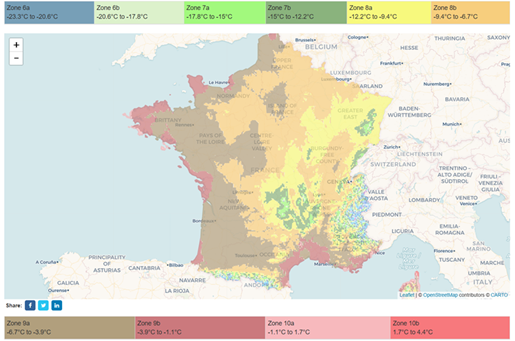 Carte france zone gel temperature minimal maximal